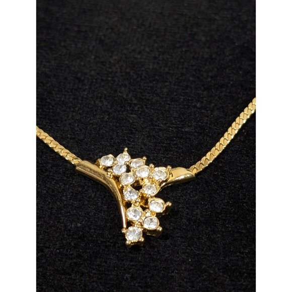 Vintage Clear Rhinestone Cascade Curved Bar Herringbone Choker Necklace 17 in - Picture 5 of 12